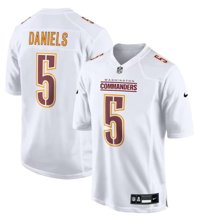 Men's Washington Commanders #5 Jayden Daniels White Fashion Football Stitched Game Jersey Men's Washington Commanders #5 Jayden Daniels White Fashion Football Stitched Game Jersey